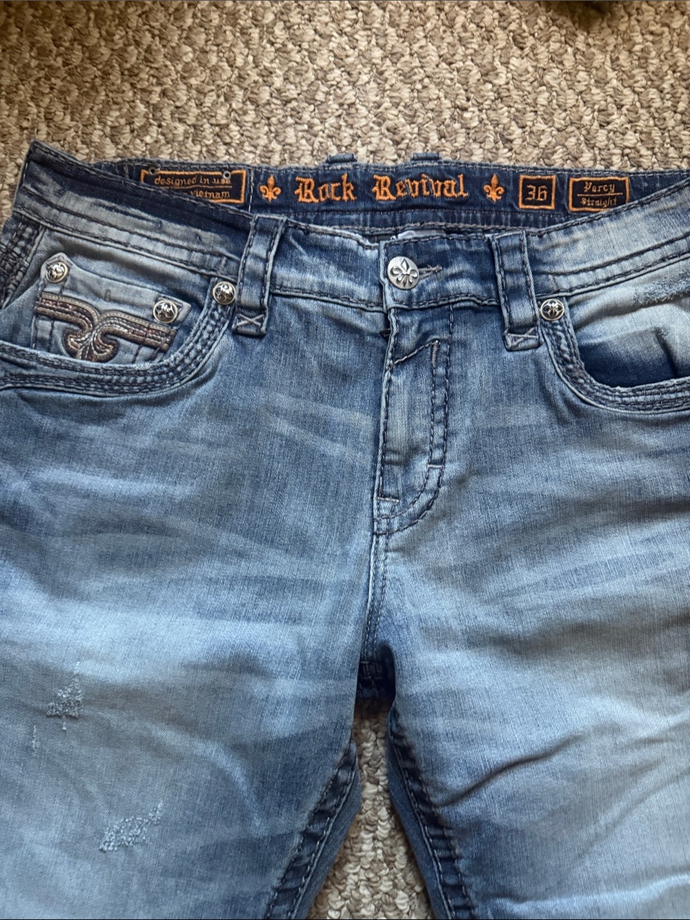 Rock Revival Men’s Light Blue Jeans Percy Straight Size:36W/32L/Inseem
